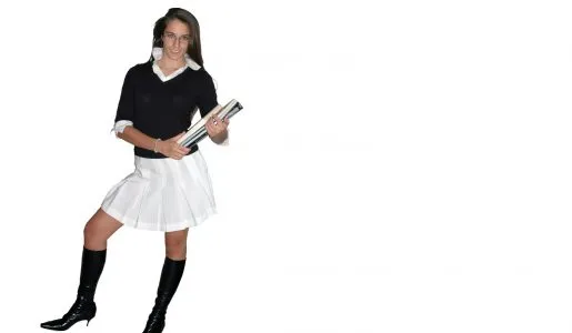 Een studente met studiemateriaal.